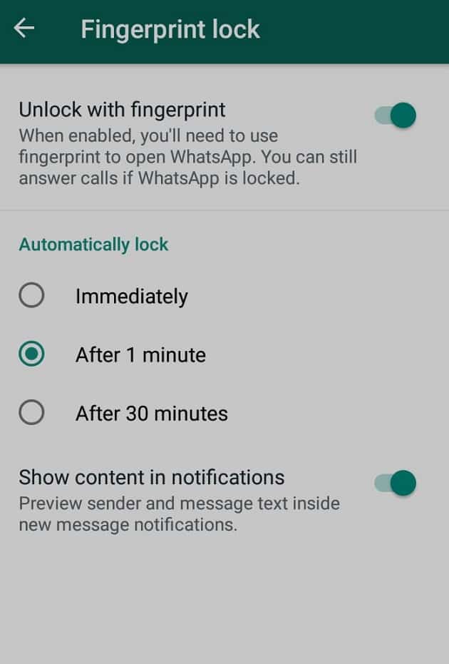 WhatsApp Fingerprint Lock Feature