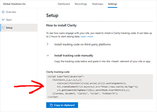 clarity tracking code