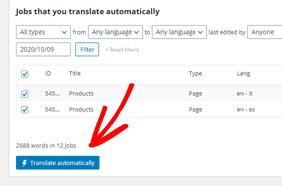 ‘Translate automatically’ button