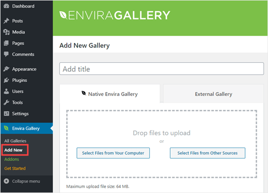 envira gallery add new